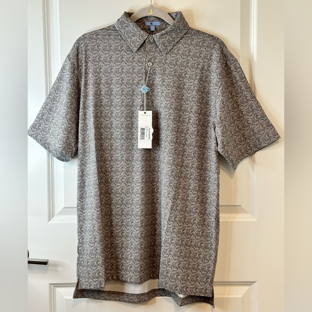Genteal brrr Printed Mens Polo Golf Active Shirt Medium Charcoal Safari Animal